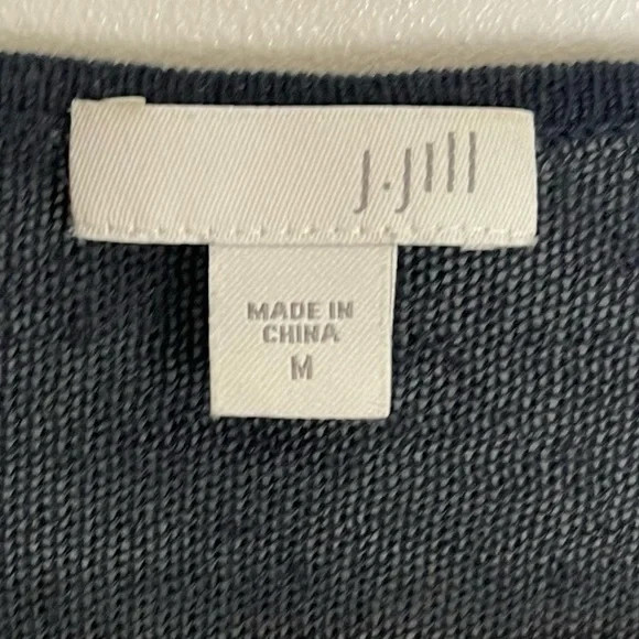 J Jill Sweater Womens Size Medium Navy Blue Knit Floral Applique Neckline - Picture 5 of 9